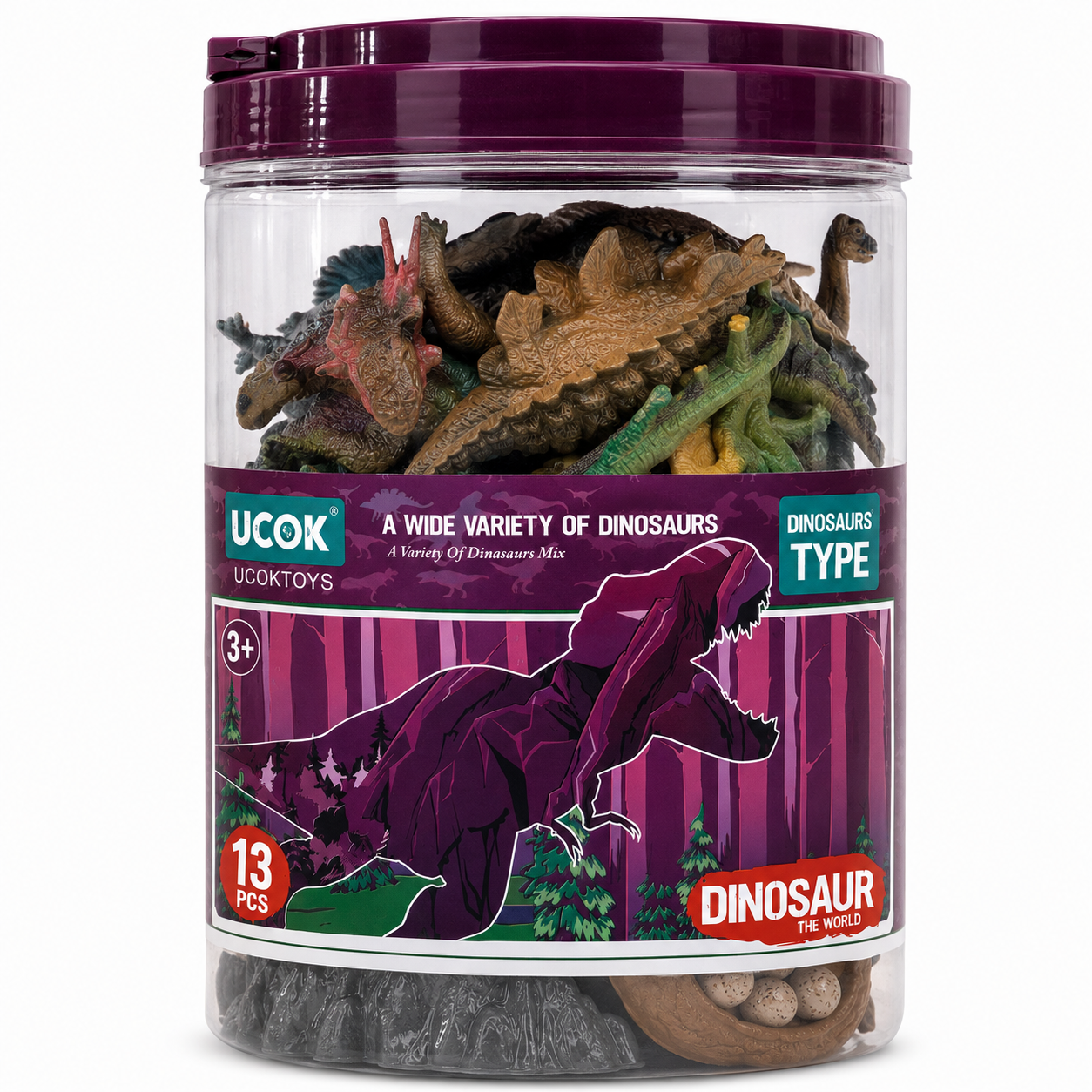 UCOK Dinosaur Toy Set 13 pcs for Kids – Assorted Dinosaur Figures for Imaginative & Pretend Play Jar