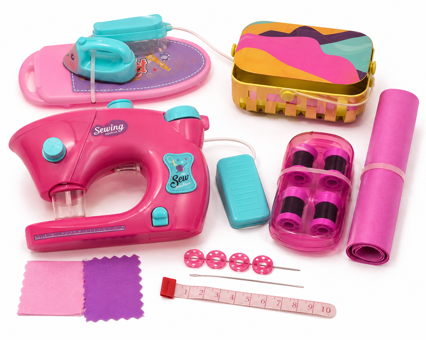 Sewing Machine Style Pretend Play Set for Girls – Kids Sewing & Fashion Design Kit