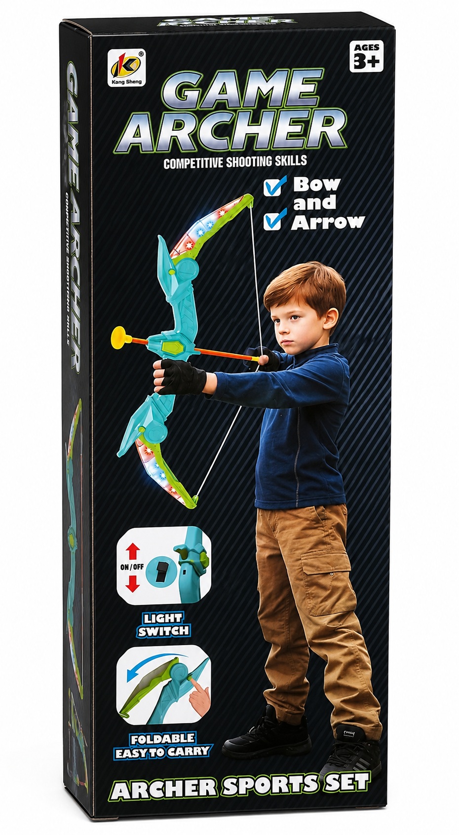 Game Archer Bow & Arrow Sports Set for Kids – Foldable Archer Toy with Light Switch, Ages 8+