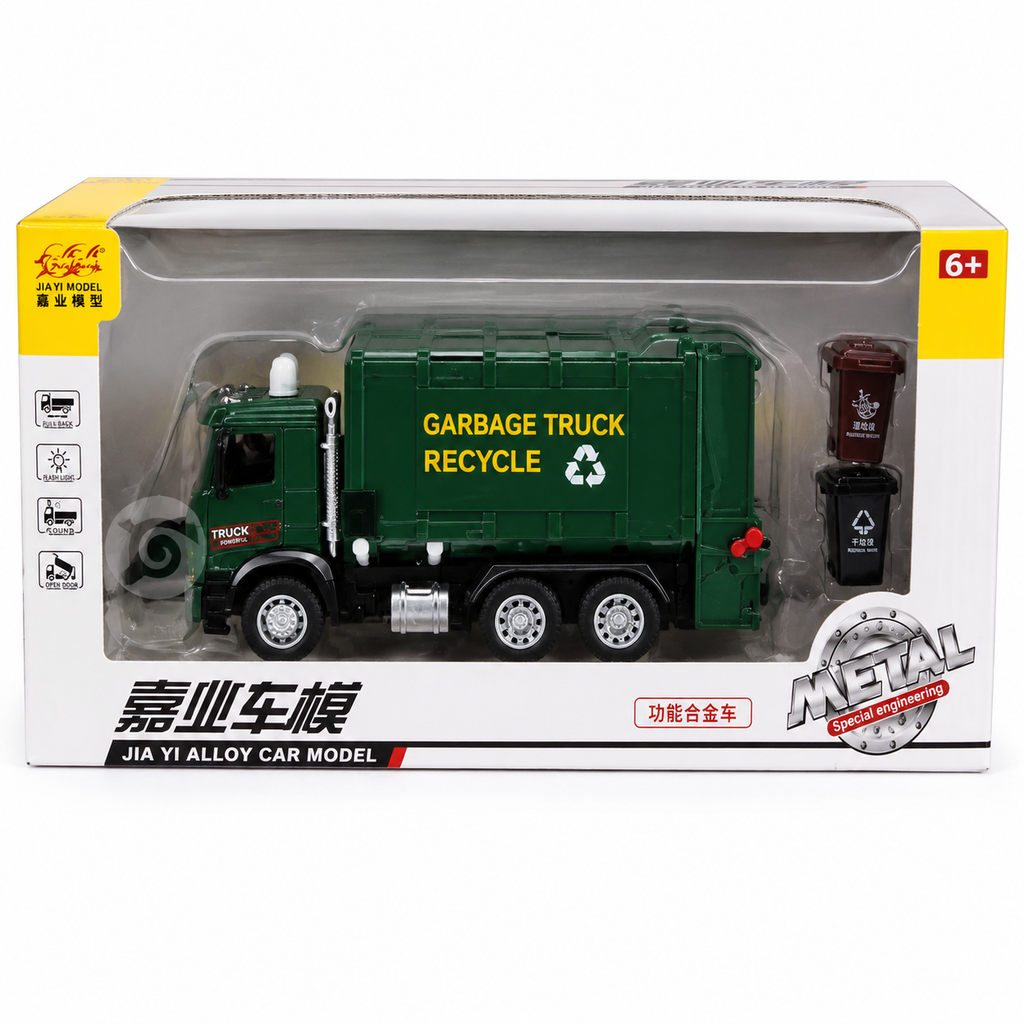 Metal Garbage Truck Recycle Vehicle Light and Sound Toy for Kids – Green