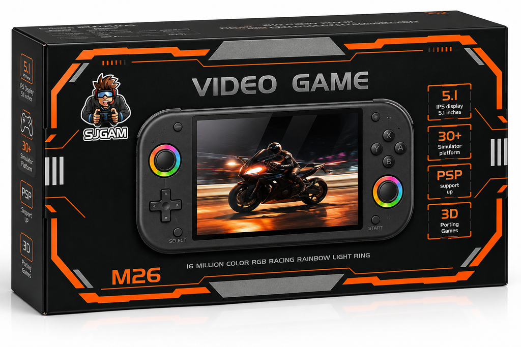 SJGAM M26 Handheld Game Console 5.1-Inch IPS Display with PSP & 3D Support
