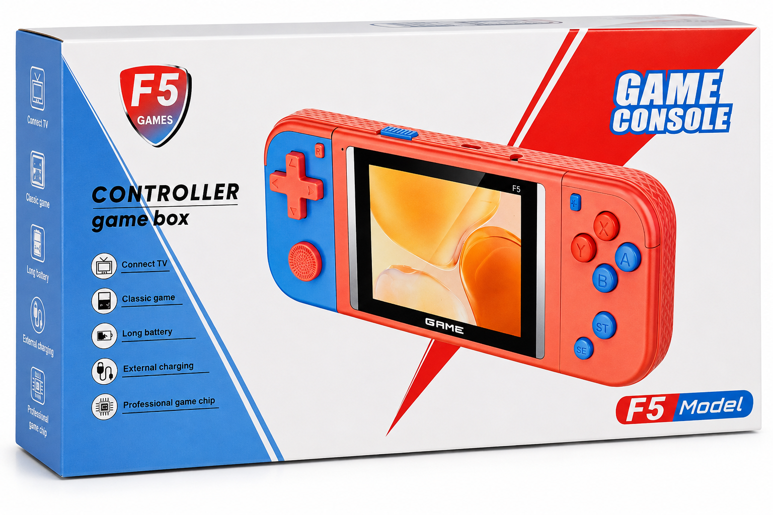 F5 Portable Game Console with Classic Games, TV Support & Long Battery