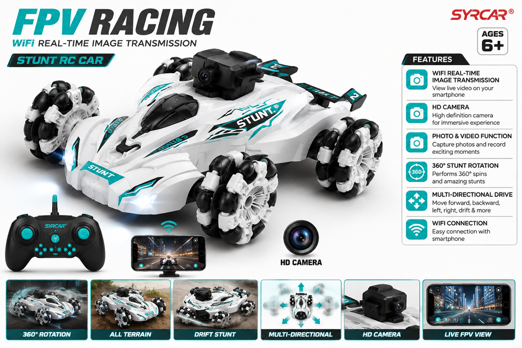 SYRCAR FPV Racing WiFi Camera Stunt Remote Control Car for Kids