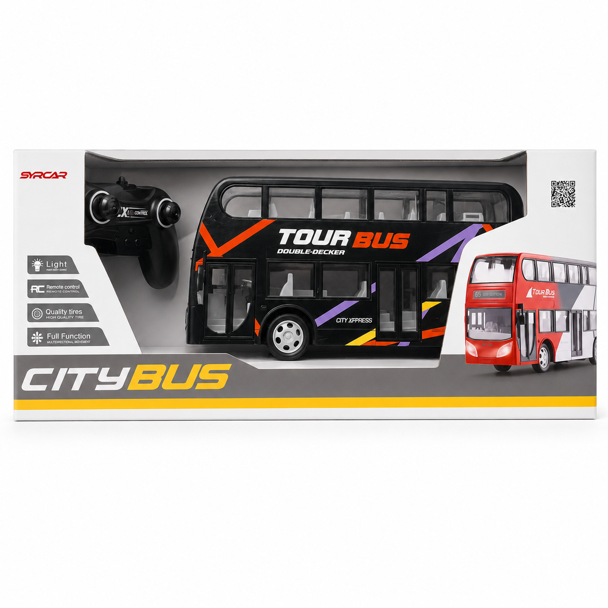 SYRCAR Remote Control Double-Decker City Tour Bus with Lights