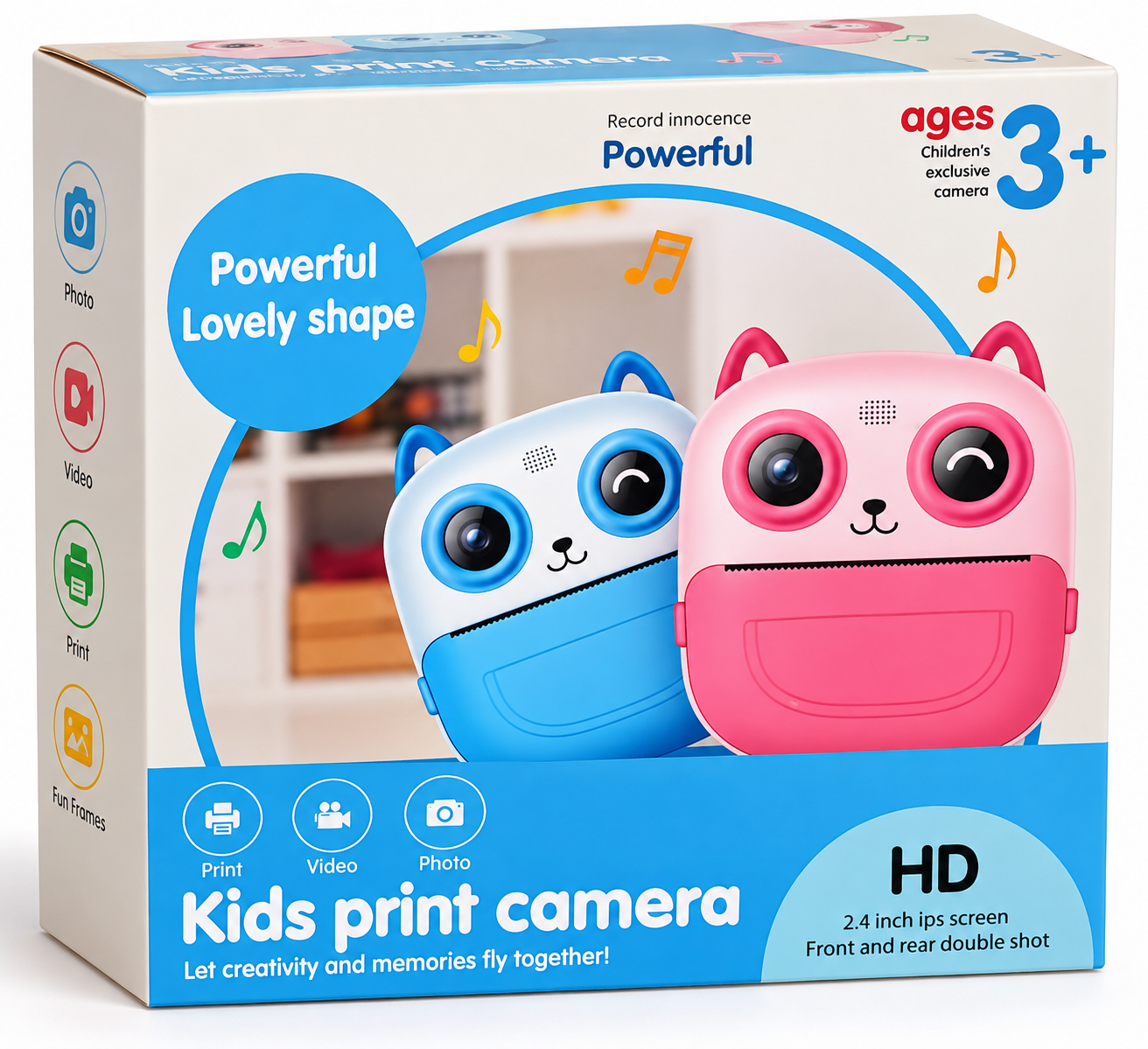 Kids Instant Print Camera with 2.4" IPS Screen – Cute Camera for Kids assorted color