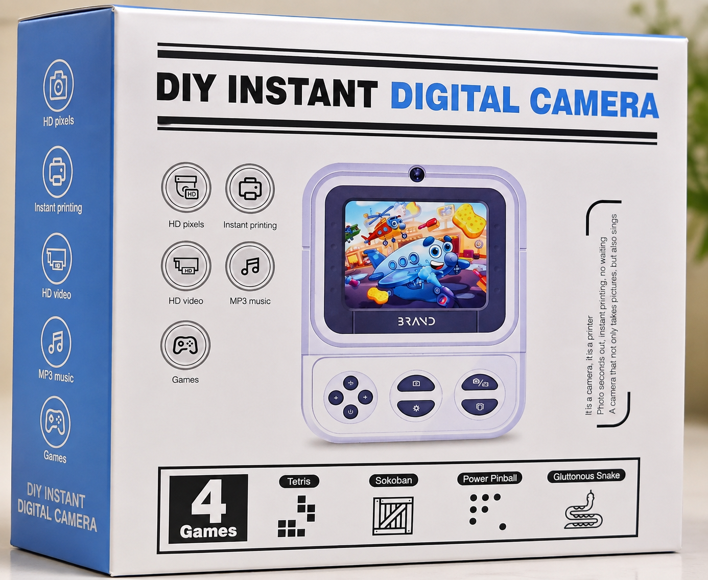 DIY Instant Digital Print Camera for Kids – HD Photo, Video, Music & Games Assorted Color