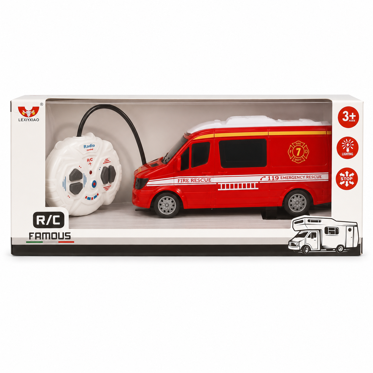 Remote Control Fire Rescue Van with Lights – Rechargeable RC Emergency Vehicle Toy for Kids