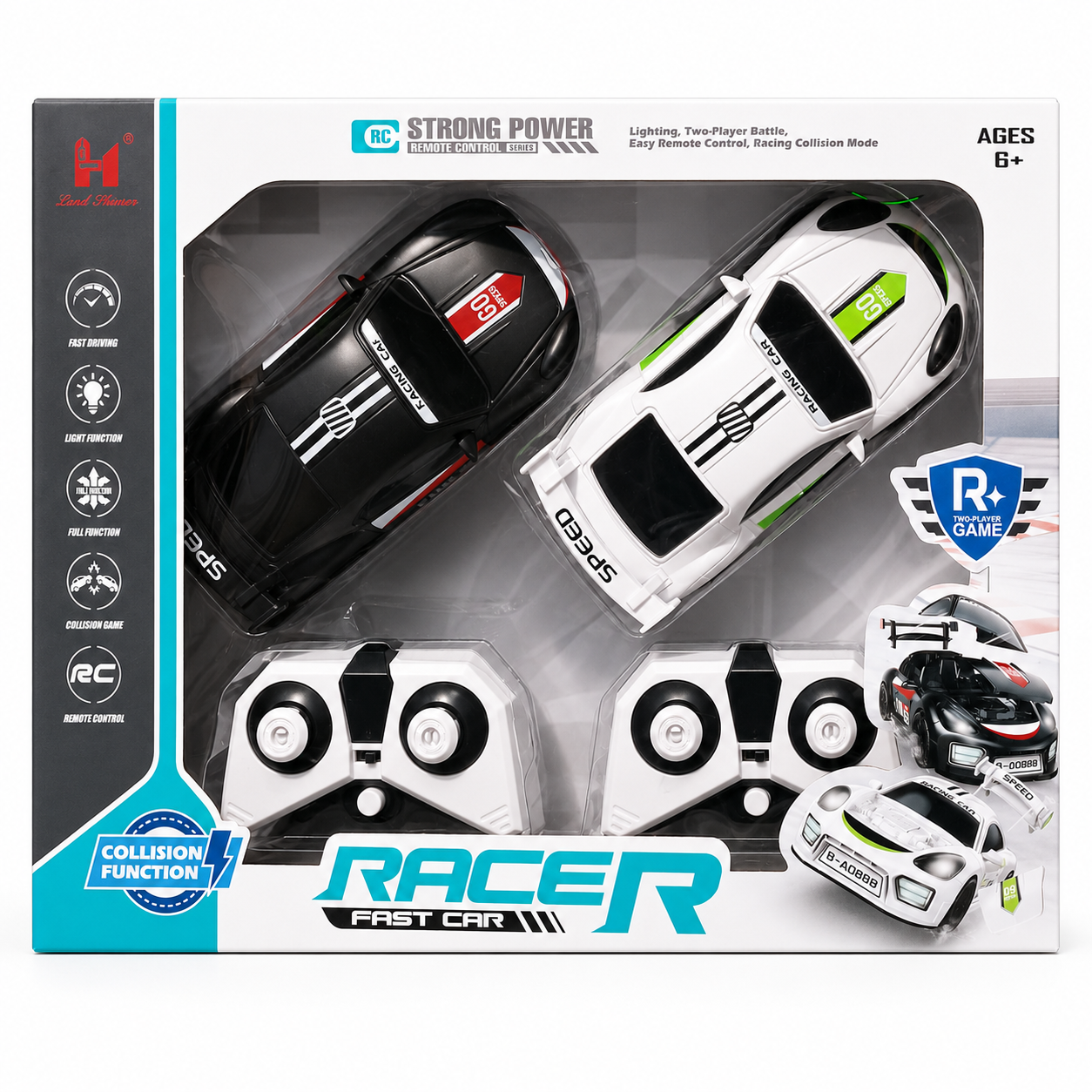 2-Player Remote Control Racing Car Battle Set with Collision Function, Lights & Dual Remote Controls