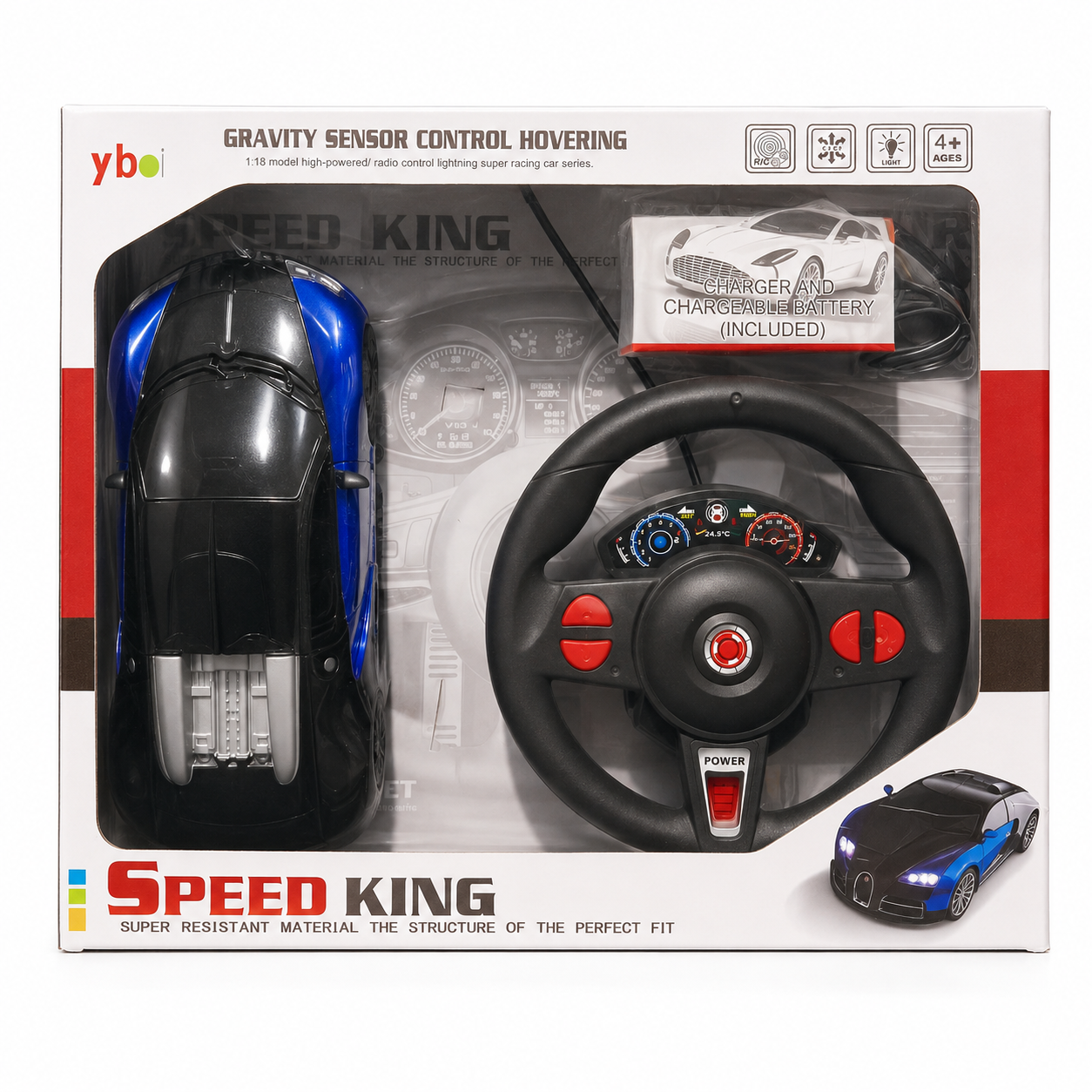 Speed King 1:18 Rechargeable Remote Control Sports Car with Gravity-Sensor Steering Remote & Lights