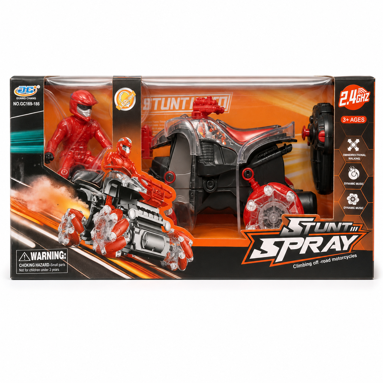 Stunt Spray 2.4GHz Remote Control Stunt Bike with 360° Movement, Spray, LED Lights & Music