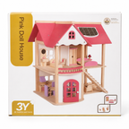 Premium Wooden Pink Doll House for Kids with Furniture & Staircase – 3 Storey Pretend Play House