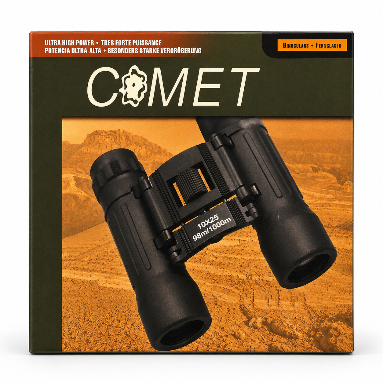 COMET 10×25 Compact High-Power Binoculars – 98m/1000m Wide Field View