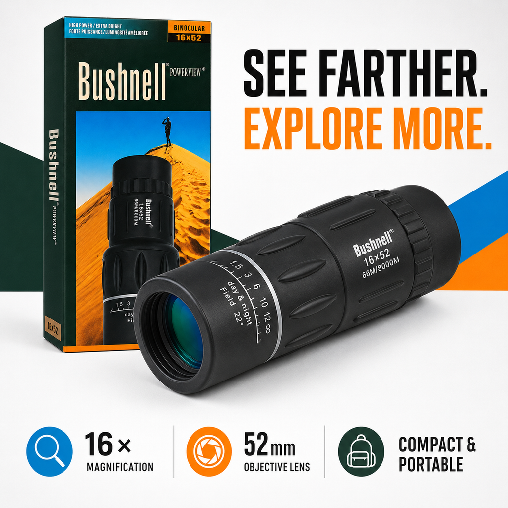Bushnell PowerView 16×52 High-Power Monocular Telescope for Travel & Outdoor Viewing