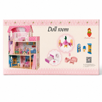 Rainbow Toys Pink Doll Room Wooden Dollhouse with Furniture Set for Kids