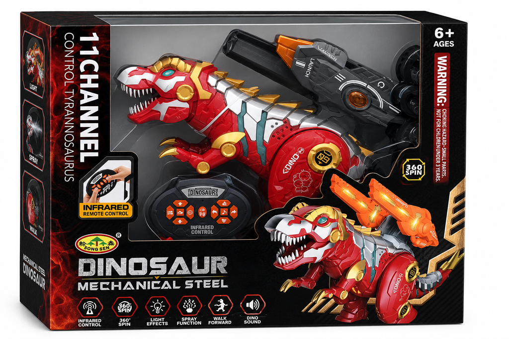 Mechanical Steel T-Rex 8-Channel Infrared Remote Control Dinosaur with 360° Spin