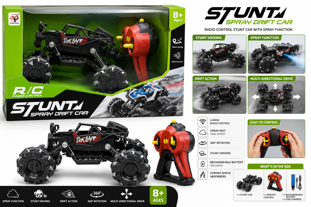RC Stunt Spray Drift Car with Remote Control & Omni-Directional Wheels