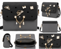 Stylish Girls Crossbody Sling Bag with Gold Charms – Black & Grey