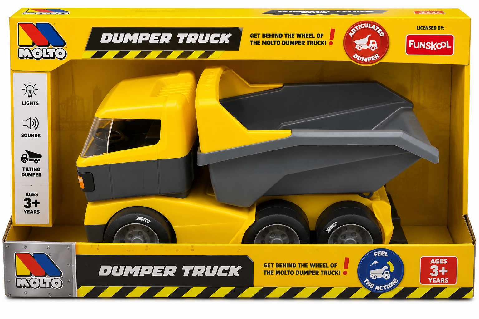 Funskool Molto Dumper Truck Toy for Kids Yellow Construction Truck