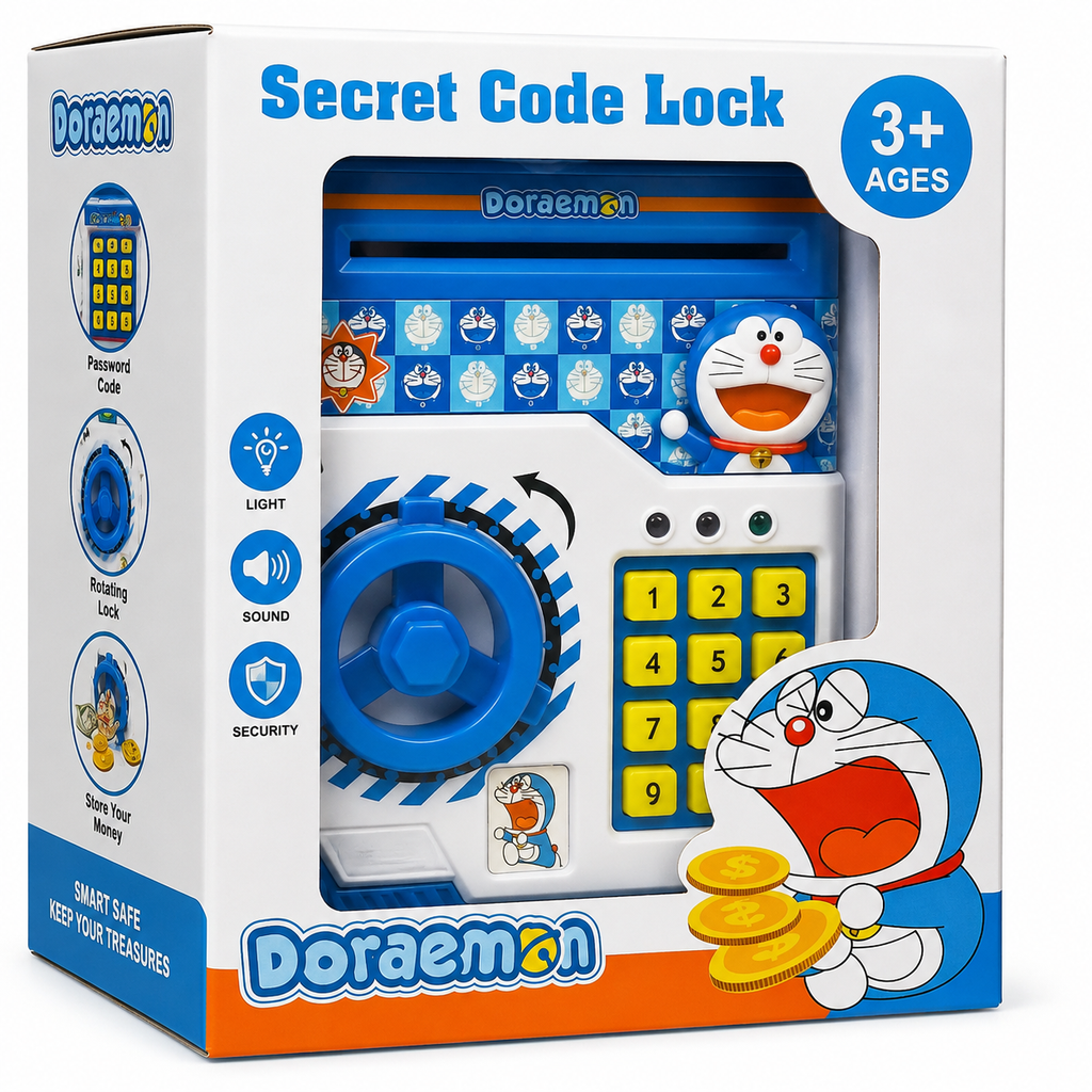 Doraemon Secret Code Lock Electronic Money Safe Piggy Bank for Kids