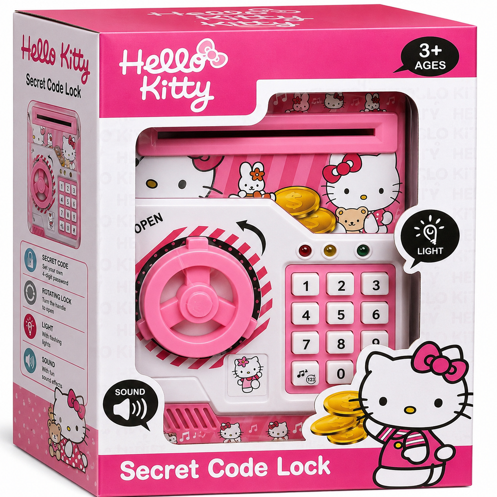 Hello Kitty Secret Code Lock Electronic Money Safe Piggy Bank for Kids