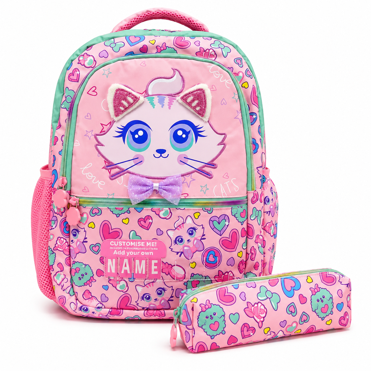 VEST 16 Inch Cat Design Kids School Backpack with Free Pencil Case – Pink | 6–12 Years