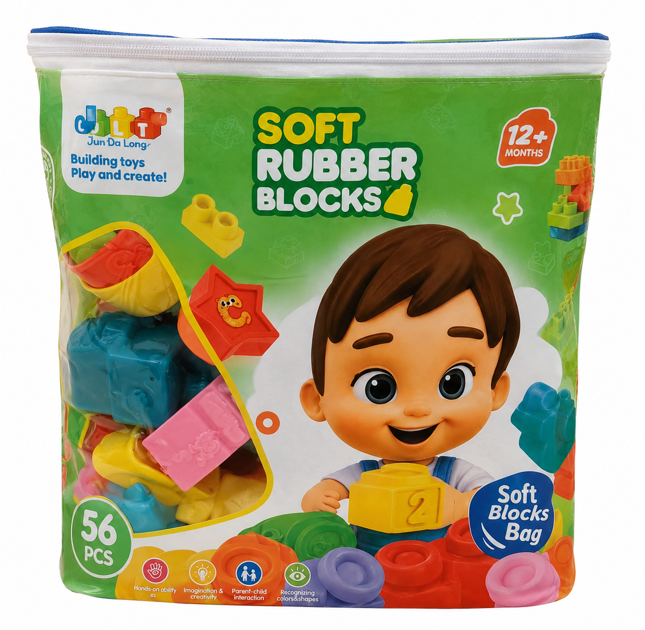 JDLT Soft Rubber Building Blocks Bag for Kids – Colorful Educational & Creative Blocks  12+ Months 156Pc