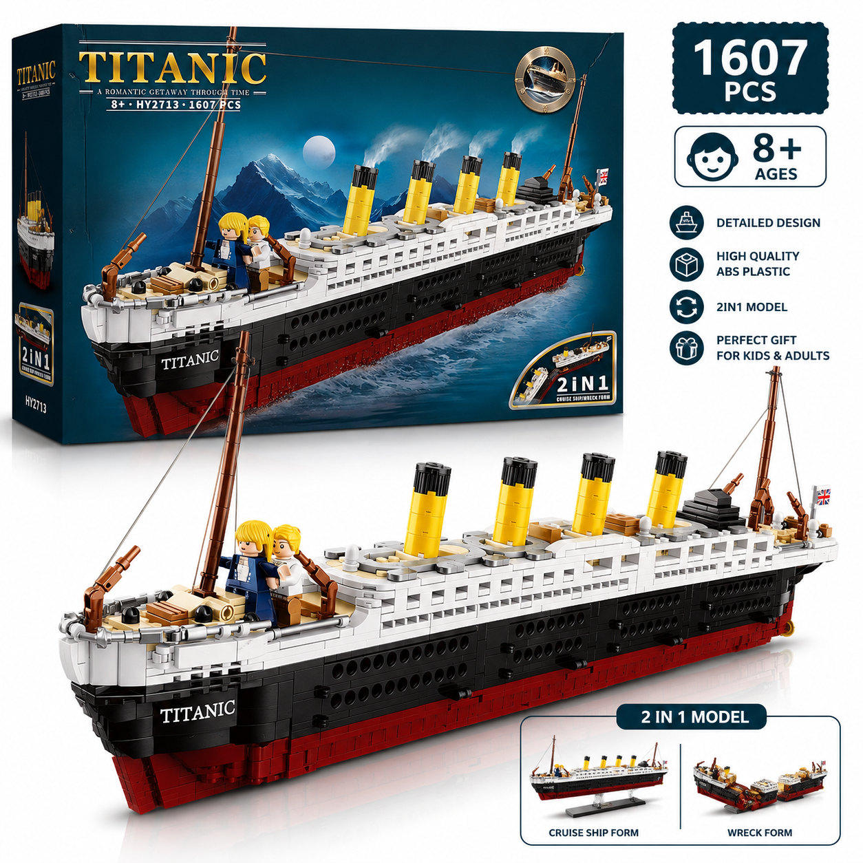 Titanic Cruise Ship Building Blocks Set 1607 Pieces 2-in-1 Ship Model Construction Kit Ages 8+