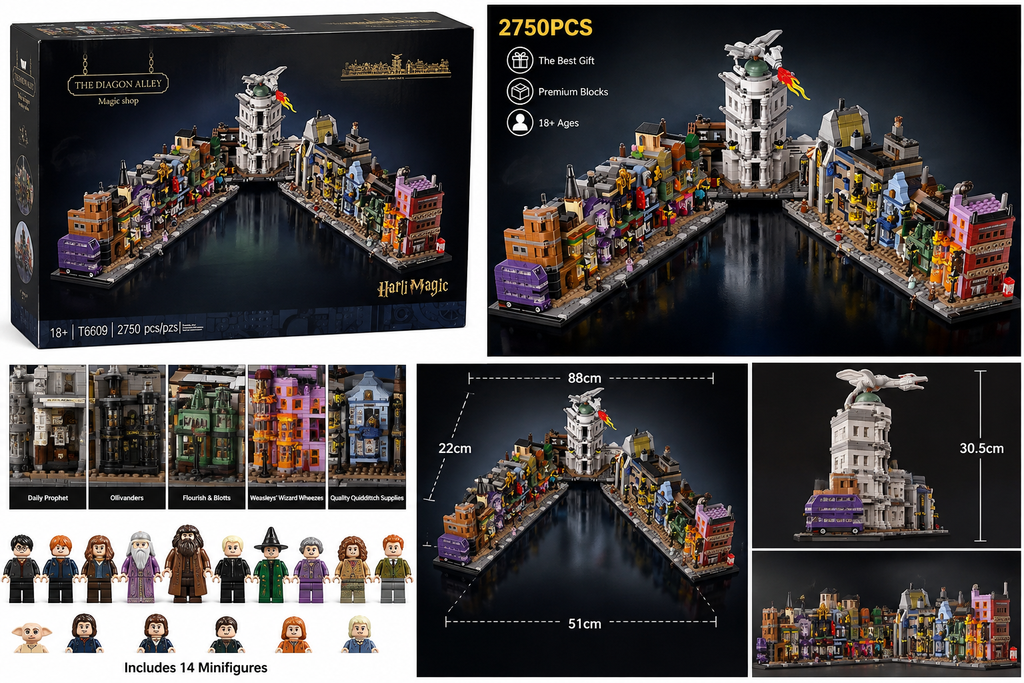 Magic Alley Street Building Blocks Set 2750 Pieces Fantasy Wizard City Display Model