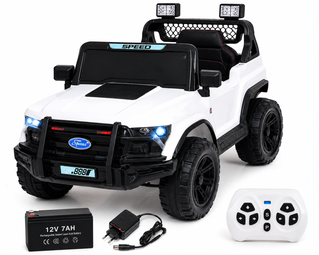 Kids 12V Electric Ride-On Jeep Car with Remote Control – White Battery Operated Toy Car