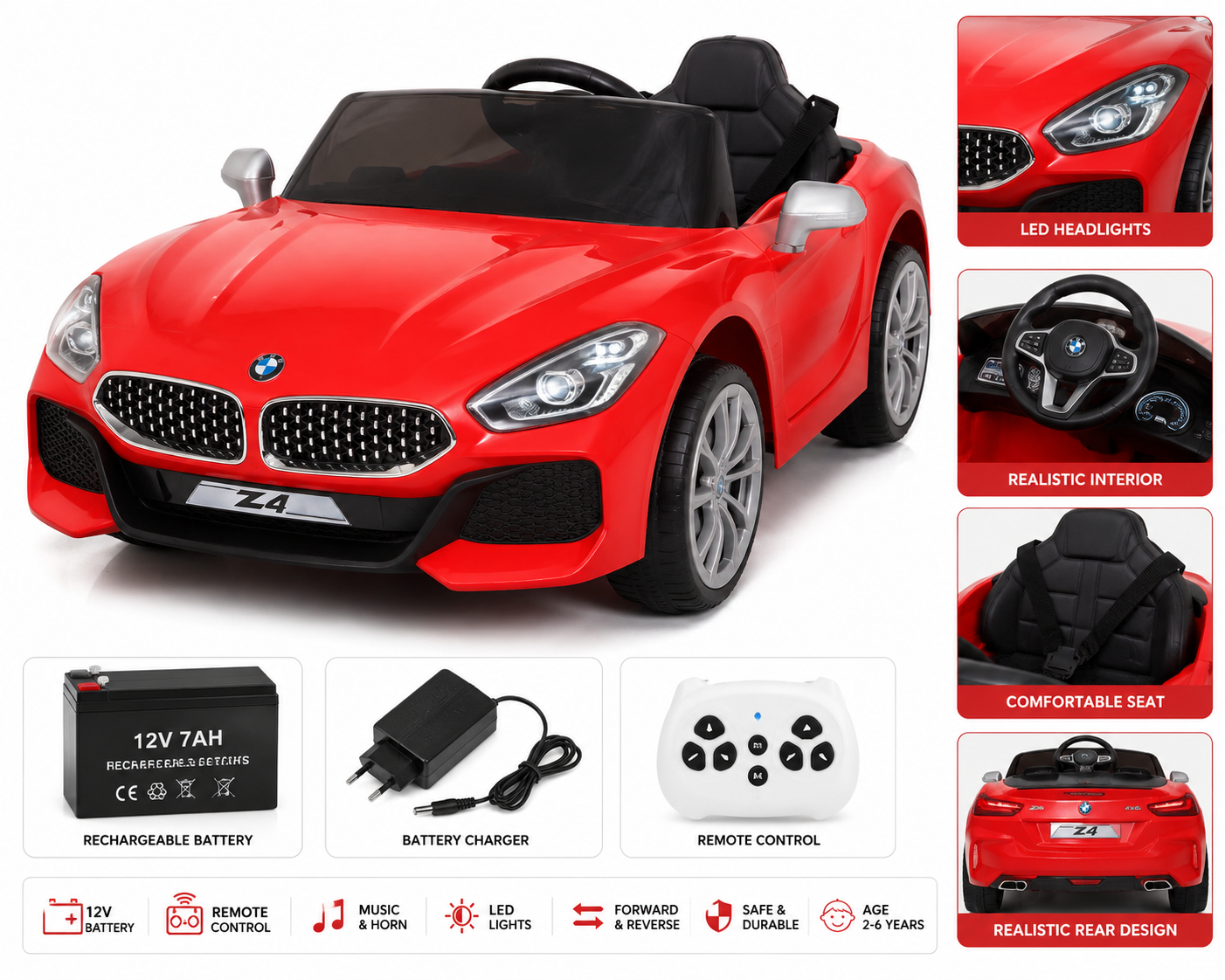 Kids Electric Ride-On Sports Car for Boys & Girls – Red Battery Operated Toy Car