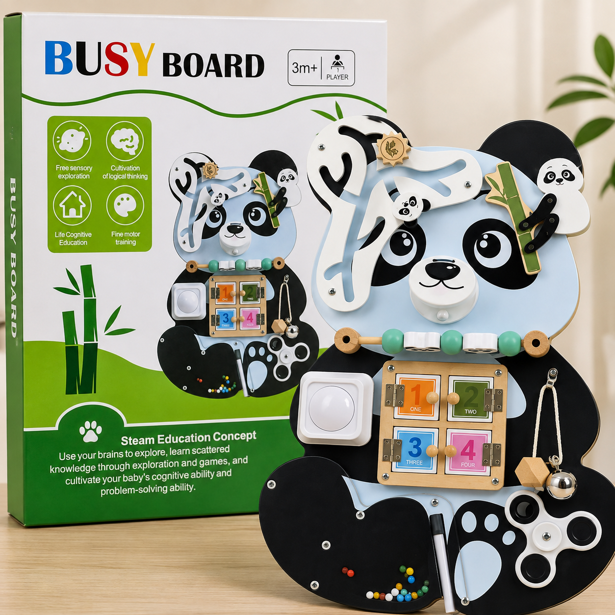 Panda Busy Board for Kids – Montessori Sensory Activity & Fine Motor Skills Educational Toy