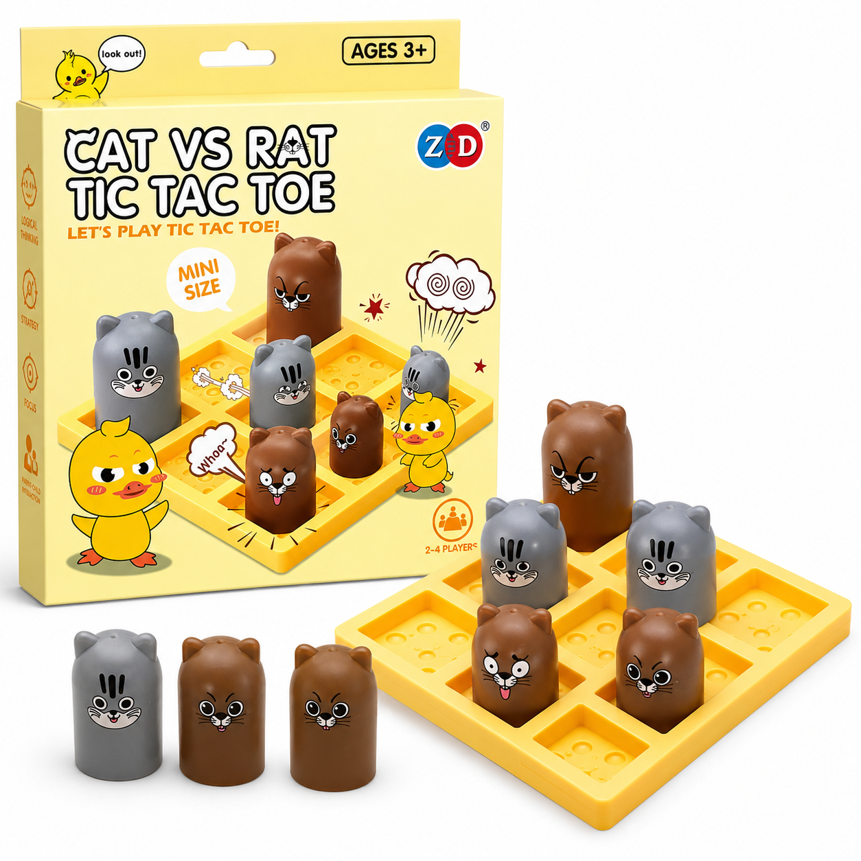 Cat vs Rat Tic Tac Toe Game Mini Strategy Board Game for Kids 2–4 Players