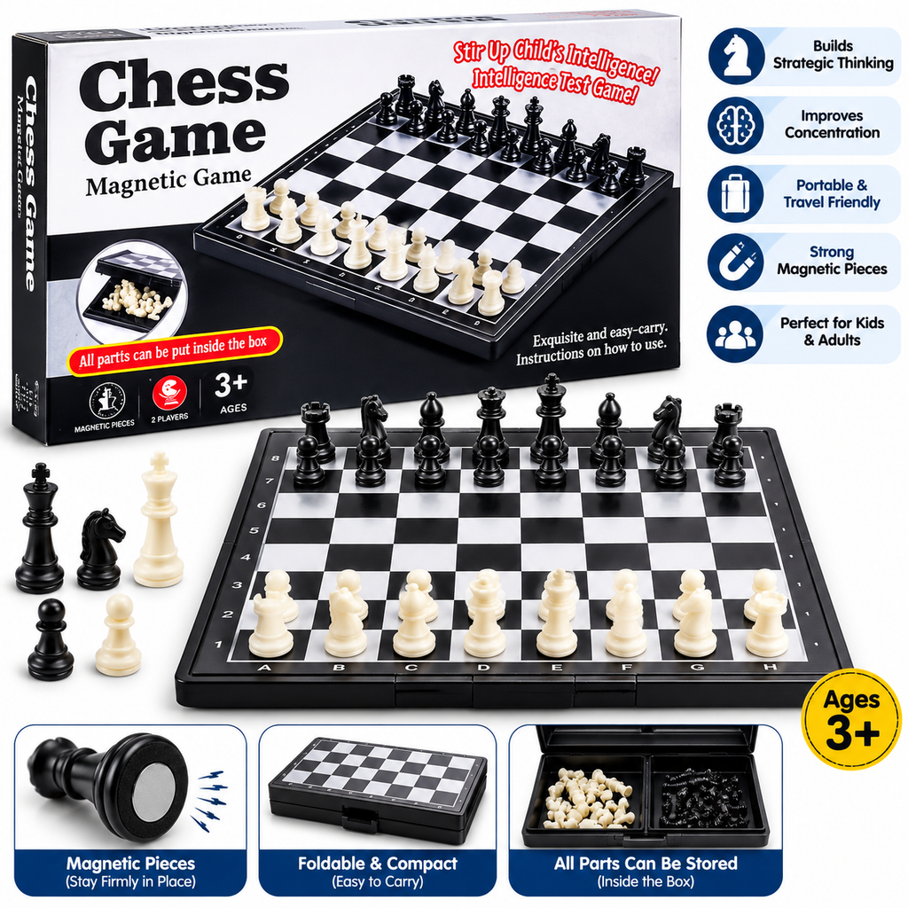 Magnetic Chess Game Portable Folding Chess Set Travel Chess Board for Kids & Adults Strategy Board Game