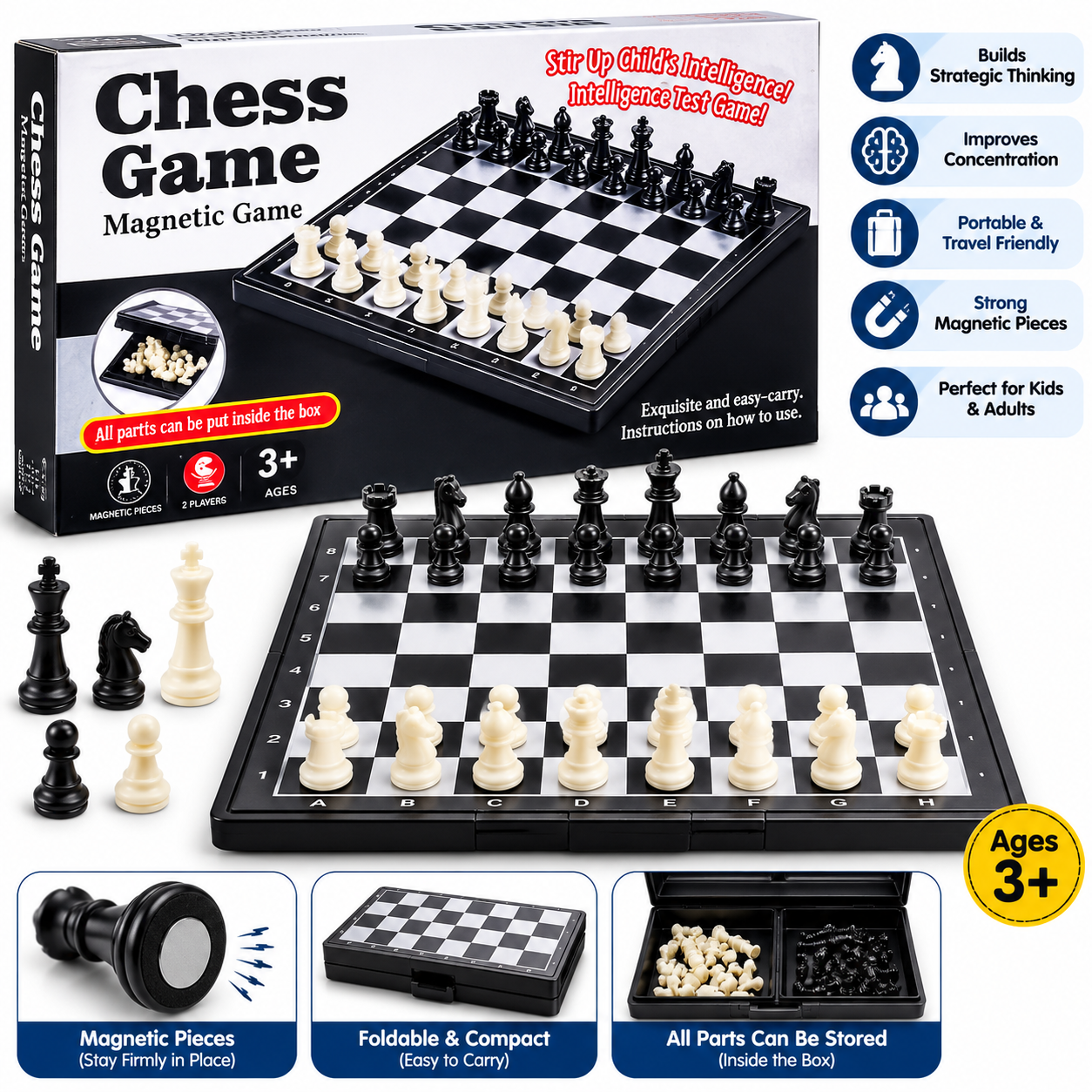 Magnetic Chess Game Portable Folding Chess Set Travel Chess Board for Kids & Adults Strategy Board Game