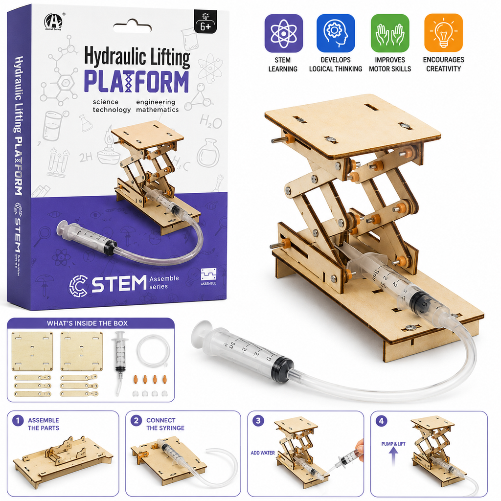 Hydraulic Lifting Platform STEM Science DIY Kit  Wooden Hydraulic Lift Model Educational Engineering Toy