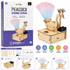 STEM Peacock Opening Screen DIY Wooden Model Kit Electric Motor Science Project Educational Assembly Toy Ages 6+