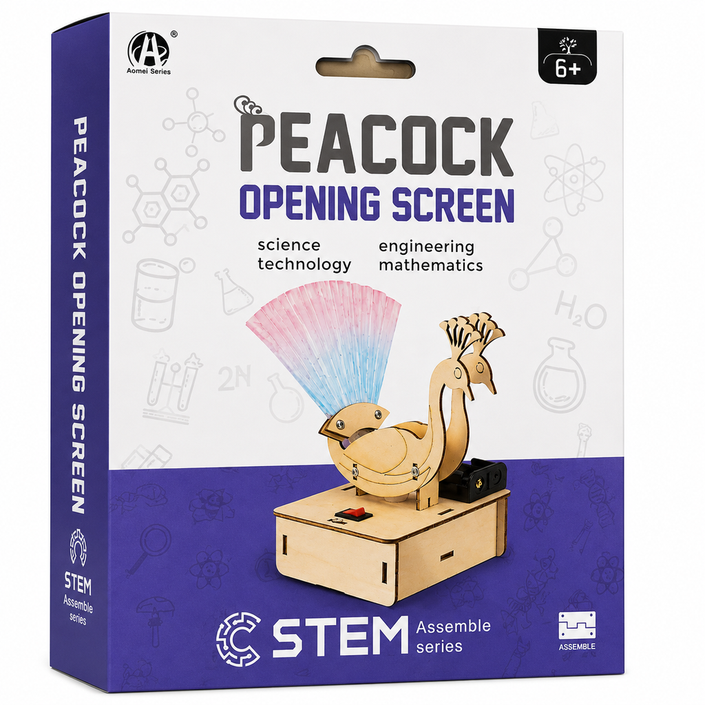 STEM Peacock Opening Screen DIY Wooden Model Kit Electric Motor Science Project Educational Assembly Toy Ages 6+