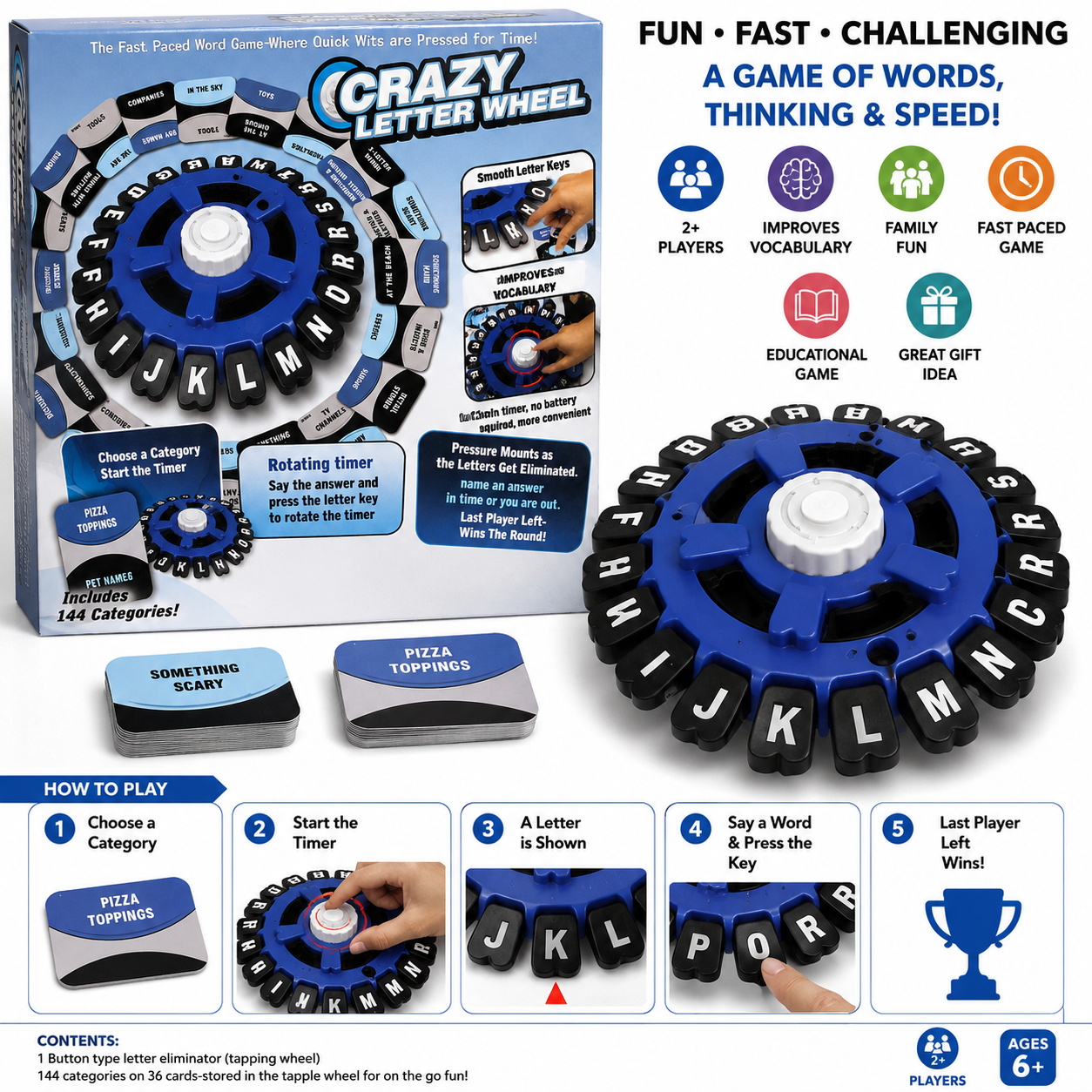 Crazy Letter Wheel – Fast-Paced Family Word Game Educational Party Board Game for Kids & Adults
