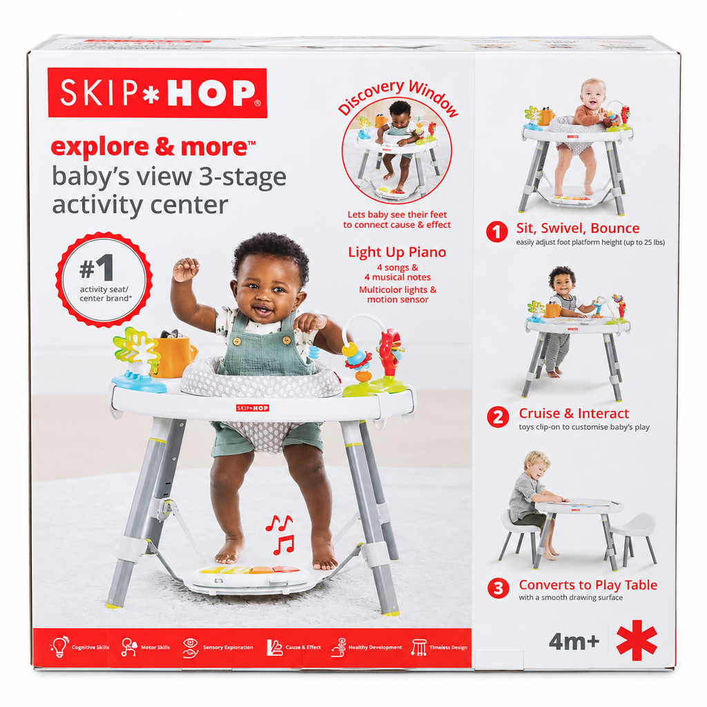 Skip Hop Explore & More Baby’s View 3-Stage Activity Center – Sit, Swivel, Bounce & Play Table | 4M+
