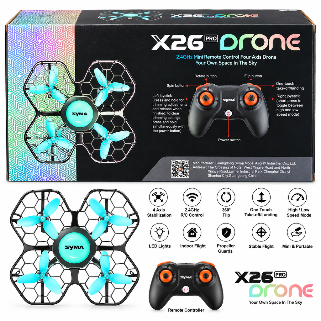 SYMA X26 Pro 2.4GHz Mini RC Drone with Obstacle Avoidance, Altitude Hold & 360° Flip – 8+ Years