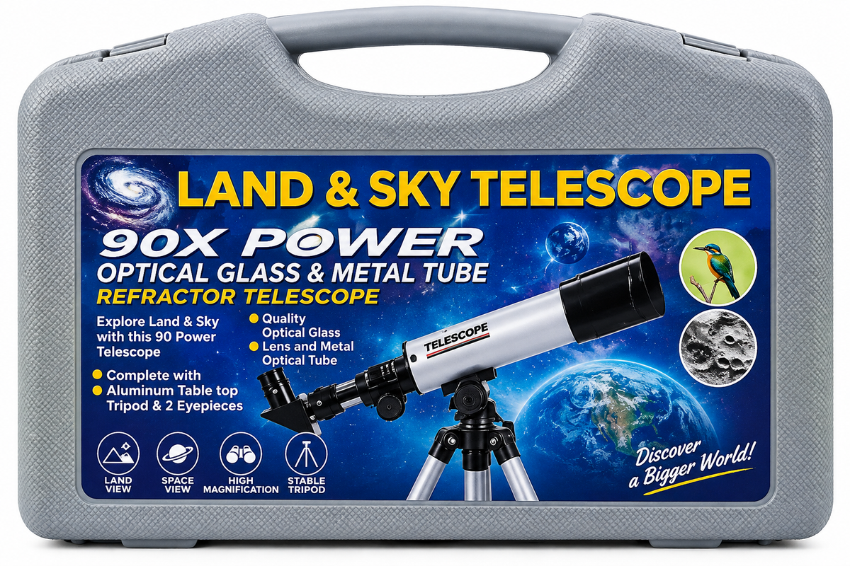 90X Power Land & Sky Telescope with Optical Glass, Metal Tube & Carry Case
