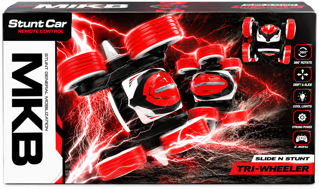 MKB Tri-Wheeler 2.4GHz Remote Control Stunt Car – 360° Slide & Stunt RC Toy