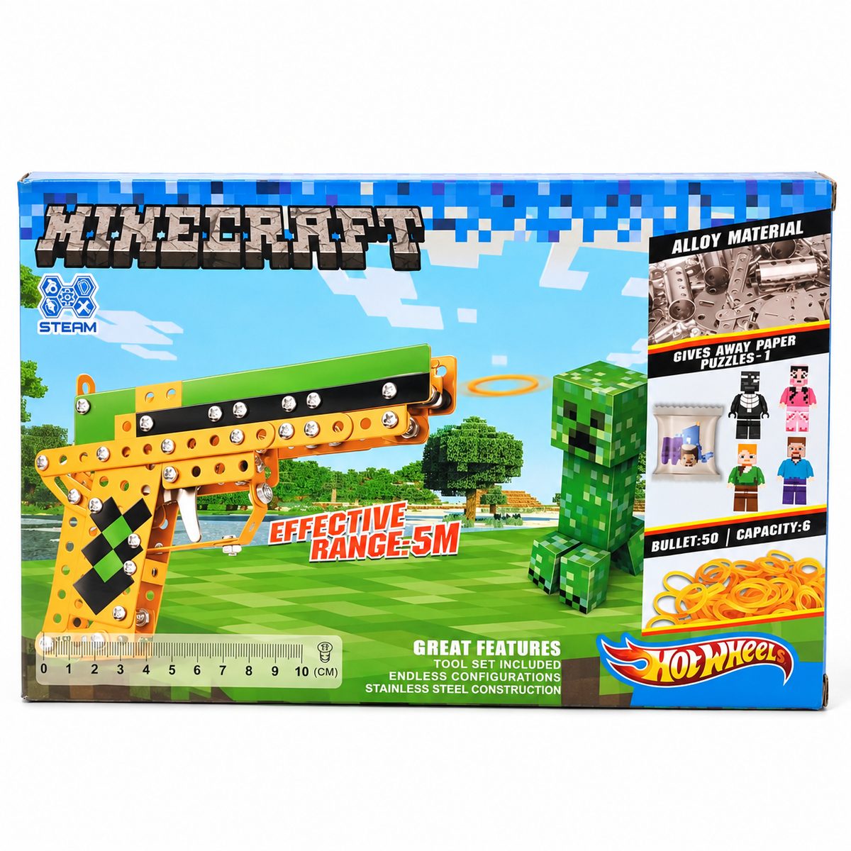 Minecraft Style Alloy Rubber Band Gun Building Kit – DIY STEAM Shooting Toy for Kids