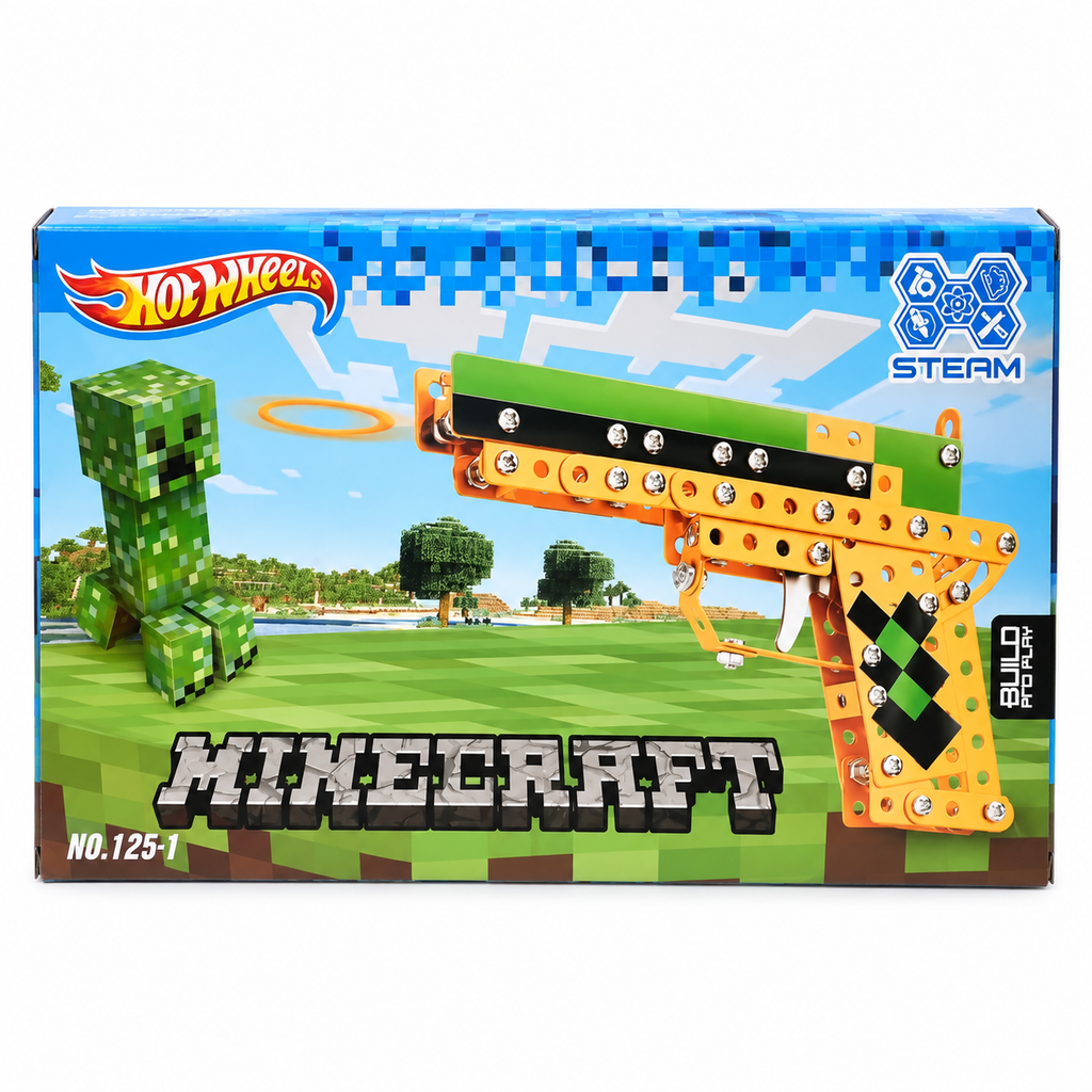 Minecraft Style Alloy Rubber Band Gun Building Kit – DIY STEAM Shooting Toy for Kids