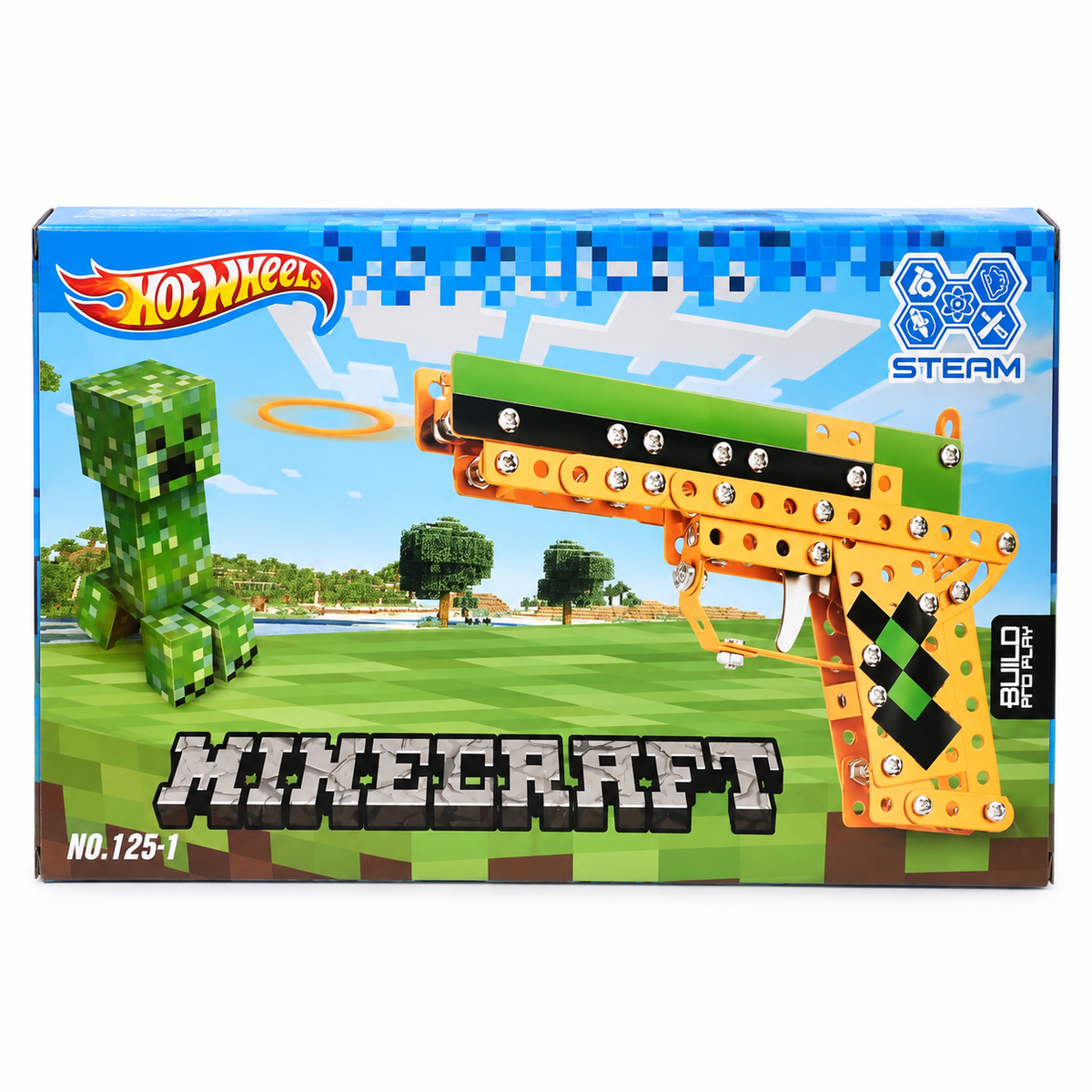 Minecraft Style Alloy Rubber Band Gun Building Kit – DIY STEAM Shooting Toy for Kids
