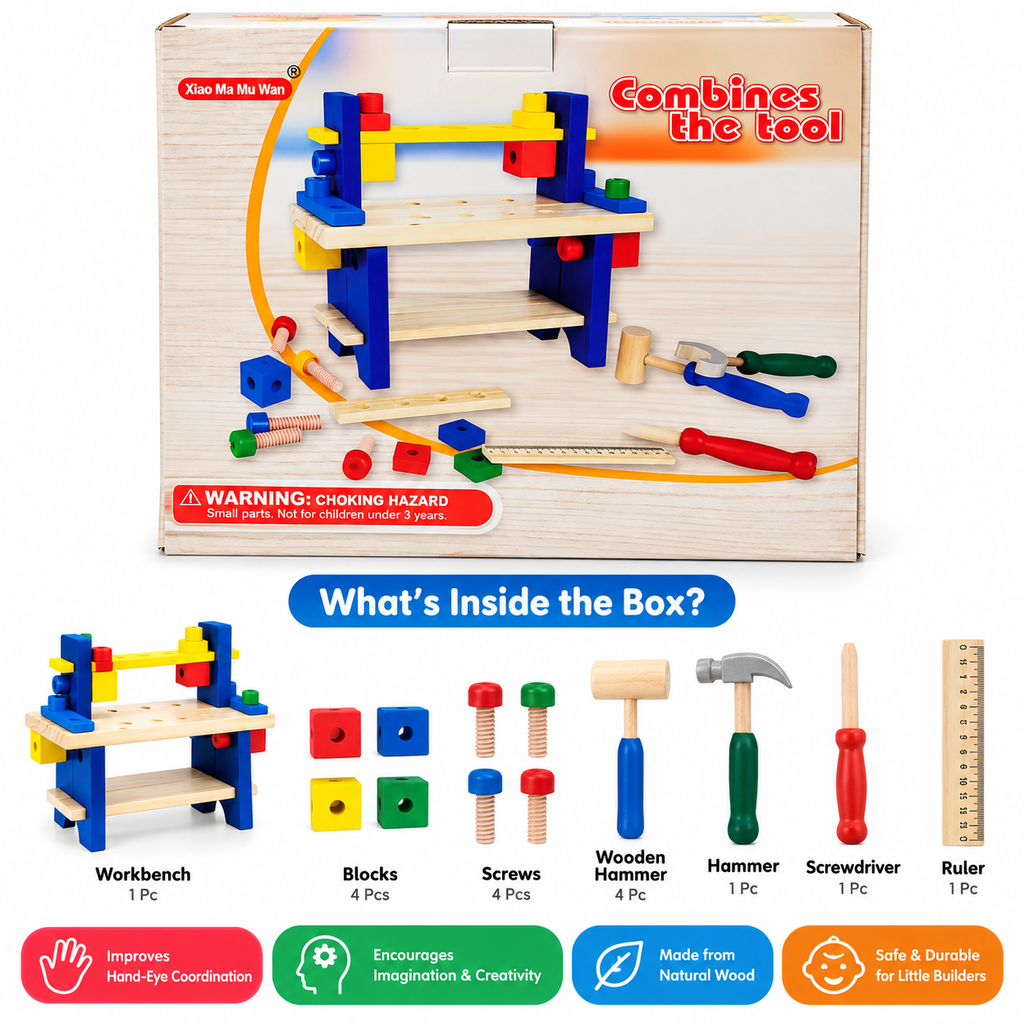 Kids Wooden Tool Workbench Set – Pretend Play Carpenter & Construction Toy | 36+ Months