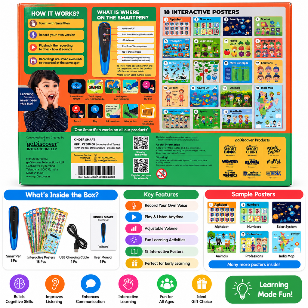 goDiscover KinderSmart Interactive Learning Series – 18 Early Learning Posters with SmartPen | 3–6 Years