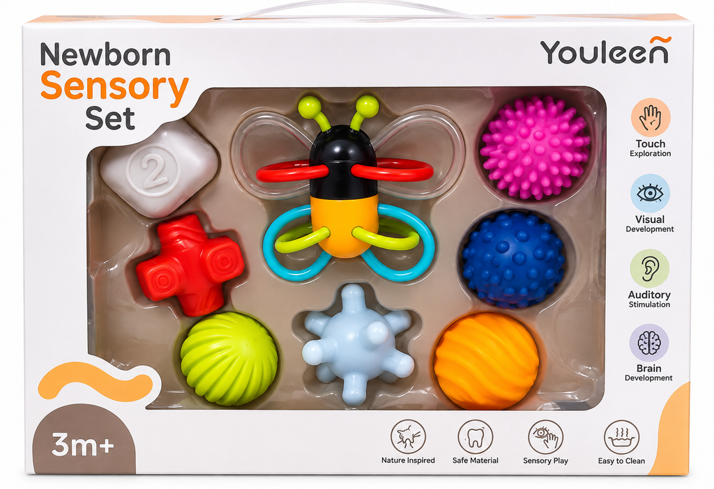 Youleen Newborn Sensory Set – Multi-Texture Baby Sensory Toys | 3 Months+