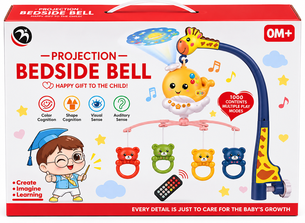 Projection Bedside Bell Baby Crib Mobile with Remote Control, Music & Projection – 0M+