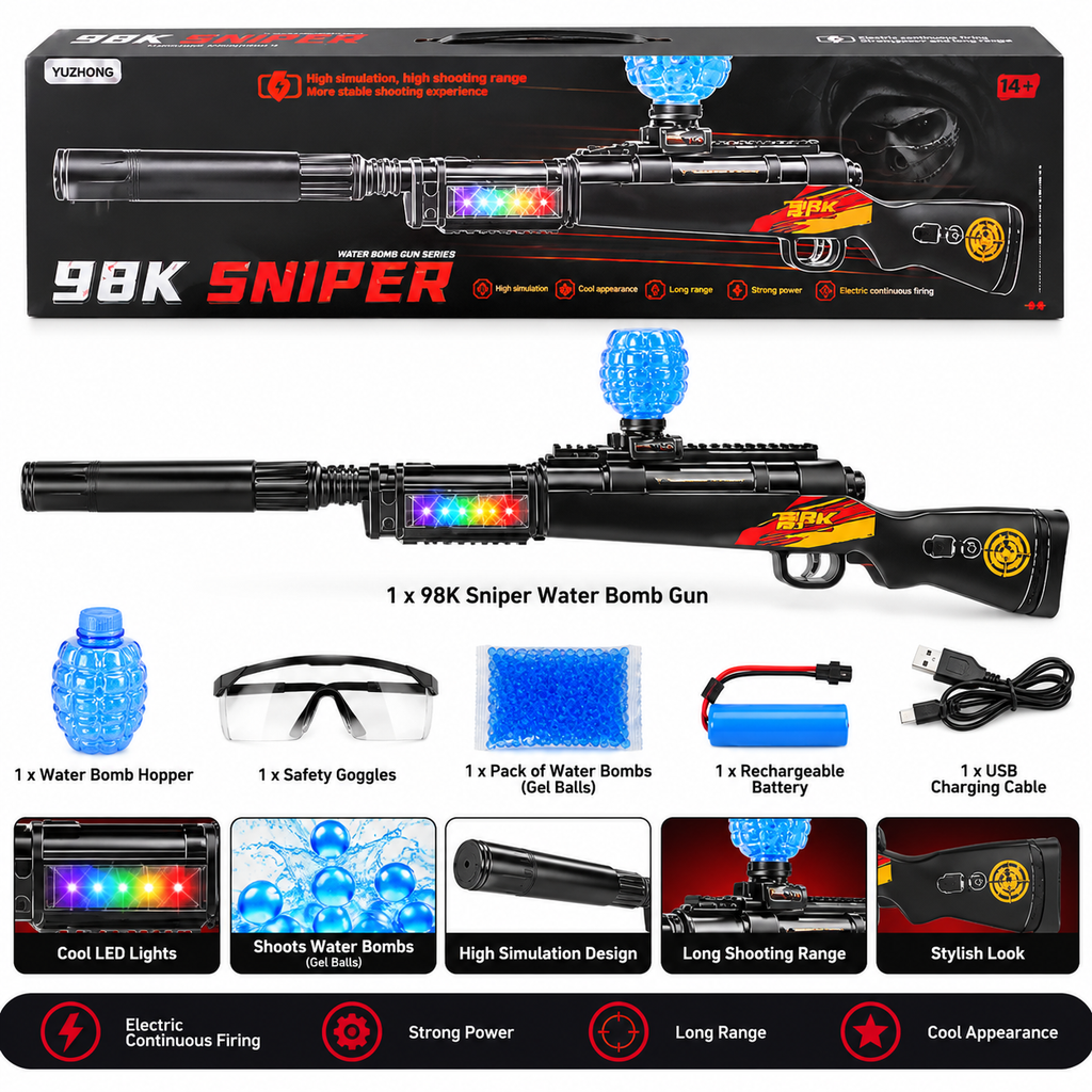 98K Sniper Electric Soft Bullet Toy Gun with Automatic Firing, Light & Sound